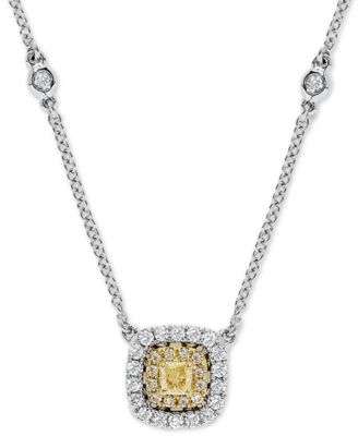EFFY Collection - Yellow & White Diamond Halo 18" Pendant Necklace (5/8 ct. t.w.) in 18k Gold & 18k White Gold