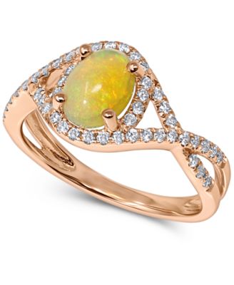 Macy's Brand - Opal (3/4 ct. t.w.) & Diamond (1/3 ct. t.w.) Openwork Statement Ring in 14k Rose Gold