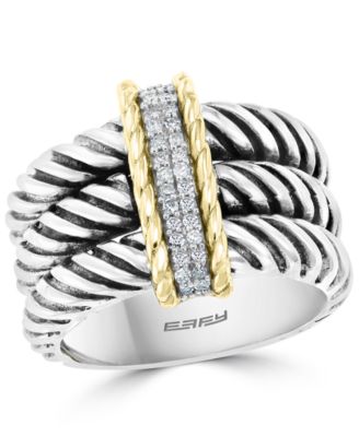 EFFY Collection - Diamond Triple Row Statement Ring (1/6 ct. t.w.) in Sterling Silver & 18k Gold