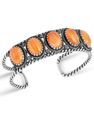 American West - Sterling Silver Gemstone Rope Cuff Bracelet in Orange Spiny Oyster or Purple Spiny Oyster