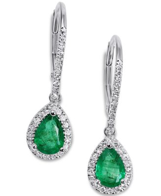 Macy's Brand - Emerald (1-1/5 ct. t.w.) & Diamond (1/3 ct. t.w.) Drop Earrings in 14k White Gold
