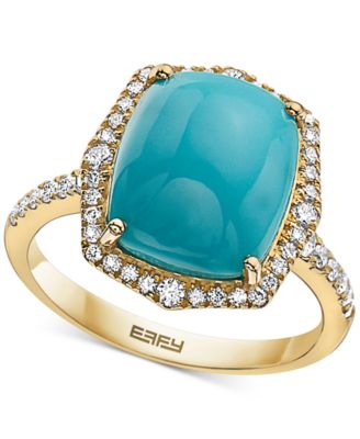 EFFY Collection - Turquoise & Diamond (3/8 ct. t.w.) Halo Ring in 14k Gold