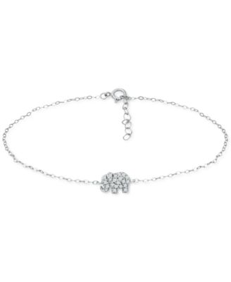 Giani Bernini - Cubic Zirconia Graduated Elephant Chain Link Ankle Bracelet in Sterling Silver