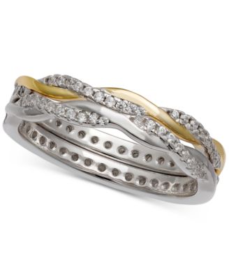 Giani Bernini - 2-Pc. Set Cubic Zirconia Twisted Stack Bands in Sterling Silver & 14k Gold-Plate