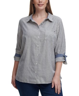 Tommy Hilfiger - Plus Size Striped Cotton Button-Front Top