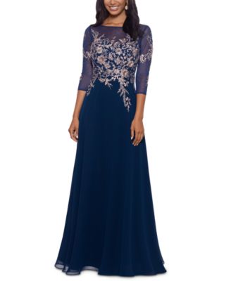 Betsy & Adam - Embroidered 3/4-Sleeve Gown