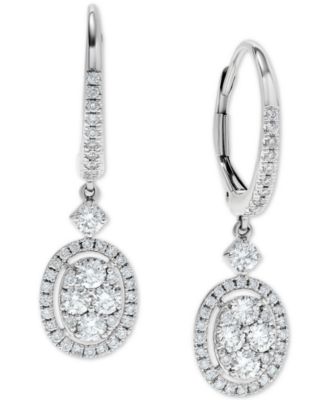 Macy's Brand - Diamond Halo Cluster Oval Drop Earrings (1 ct. t.w.) in 14k White Gold