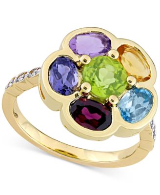 Macy's - Multi-Gemstone (3-3/8 ct. t.w.) & Diamond (1/20 ct. t.w.) Ring in Gold-Plated Sterling Silver