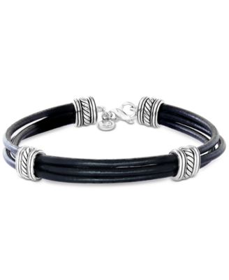 EFFY Collection - Men's Leather Multi-Cord Statement Bracelet in Sterling Silver