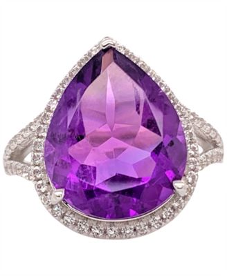 Macy's Brand - Amethyst (6 ct. t.w.) & White Topaz (1/2 ct. t.w.) Teardrop Halo Ring in Sterling Silver (Also in Smoky Quartz & Green Quartz)