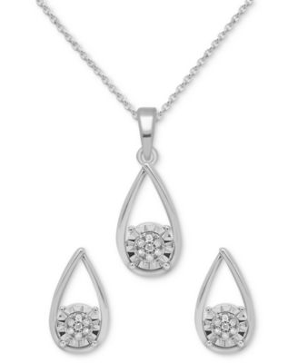 Macy's Brand - 2-Pc. Set Diamond Teardrop Pendant Necklace & Matching Stud Earrings (1/6 ct. t.w.)