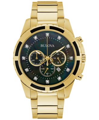 Bulova - Men's Chronograph Diamond (1/20 ct. t.w.) Gold-Tone Stainless Steel Bracelet Watch 44mm