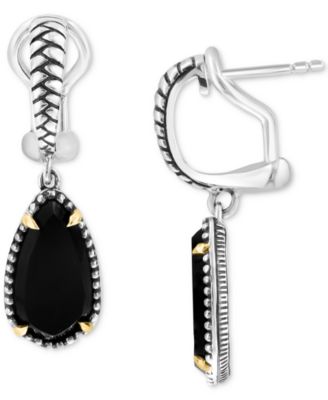 EFFY Collection - EFFY&reg; Onyx Drop Earrings in Sterling Silver and 18k gold over silver