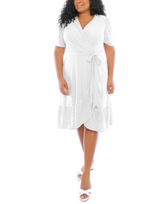 London Times - Plus Size Eyelet Wrap Dress