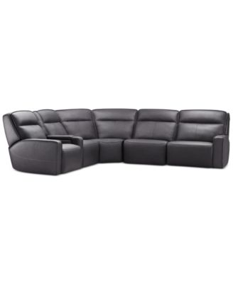 Furniture - Dextan Leather 6-Pc. Sectional with 3 Power Recliners and 1 USB Console