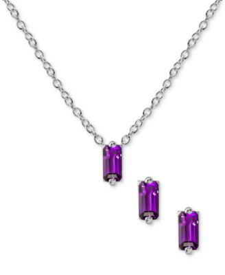 Macy's Brand - 2-Pc. Set Amethyst Baguette Pendant Necklace & Matching Stud Earrings (5/8 ct. tw.) in Sterling Silver (Also in Mystic Topaz & Blue Topaz)