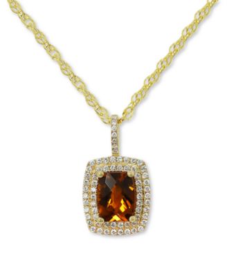 Macy's Brand - Citrine (1-5/8 ct. t.w.) & Diamond (3/8 ct. t.w.) Double Halo 18" Pendant Necklace in 14k Gold