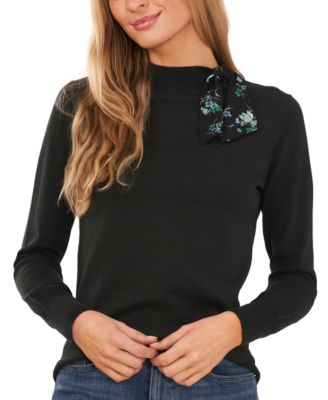 CeCe - Women's Scarf-Tie Mock Neck Sweater