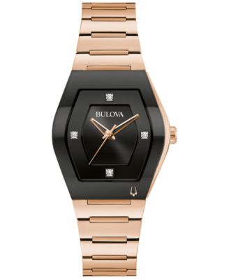 Bulova - Women's Modern Gemini Diamond Accent Rose Gold-Tone Stainless Steel Bracelet Watch 30mm