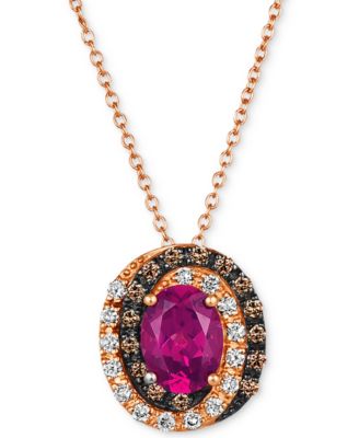 Le Vian - Raspberry Rhodolite (1-3/8 ct. t.w.) & Diamond (1/3 ct. t.w.) Adjustable 20" Pendant Necklace in 14k Rose Gold