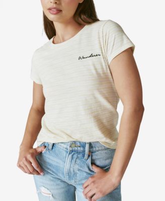 Lucky Brand - Embroidered Striped Cotton T-Shirt