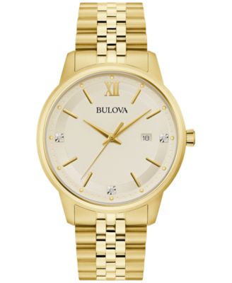 Bulova - Men's Classic Diamond Accent Gold-Tone Stainless Steel Bracelet Watch 41mm