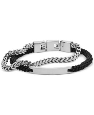 Fossil - Men's Double-Strand Silver-Tone Steel Bracelet