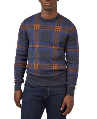 Ben Sherman - Men's Jacquard Check Pullover Crewneck Embroidered Sweater