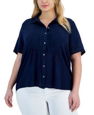 Style & Co - Plus Size Collared Pin-Tuck Top