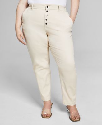 Bar III - Plus Size Snap Closure High-Rise Tapered Pants