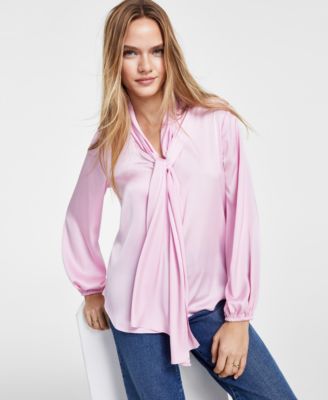 Bar III - Women's Bow-Tie Long-Sleeve Blouse