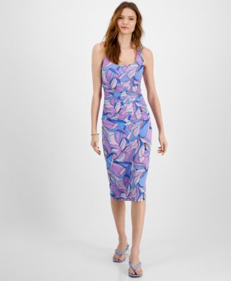 Bar III - Women's Printed Ruched Pullover Midi Sheath Dress