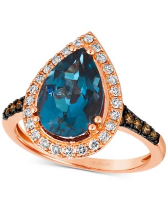 Le Vian - Deep Sea Blue Topaz (3 ct. t.w.) & Diamond (3/8 ct. t.w.) Teardrop Halo Ring in 14k Rose Gold