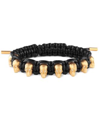 Philipp Plein - Gold-Tone IP Stainless Steel 3D $kull Black Cord Slider Bracelet