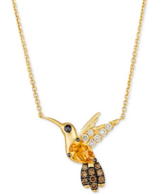 Le Vian - Cinnamon Citrine (1/2 ct. t.w.), Nude Diamonds (1/8 ct. t.w.), Chocolate Diamonds (1/6 ct. t.w.) & Blackberry Diamonds (1/6 ct. t.w.) Hummingbird Necklace in 14k Yellow Gold, 18" + 2" extender