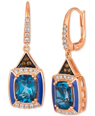 Le Vian - Deep Sea Blue Topaz (4-1/2 ct. t.w.), Nude Diamonds (1/3 ct. t.w.) & Chocolate Diamonds (1/10 ct. t.w.) Drop Earrings in 14k Rose Gold