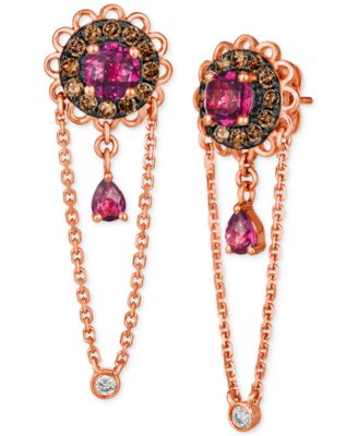 Le Vian - Raspberry Rhodolite (1-1/3 ct. t.w.), Chocolate Diamonds (3/8 ct. t.w.) & Nude Diamonds (1/20 ct. t.w.) Linear Drop Earrings in 14k Rose Gold