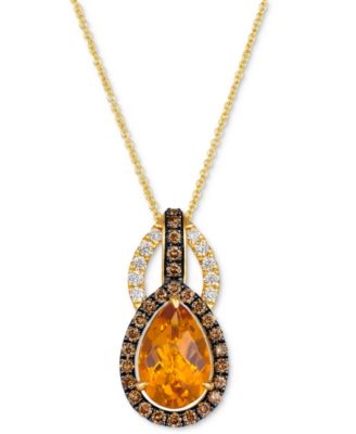 Le Vian - Cinnamon Citrine (2-3/4 ct. t.w.) & Diamond (5/8 ct. t.w.) Double Teardrop Pendant Necklace in 14k Gold, 18" + 2" extender