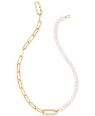 Kendra Scott - 14k Gold-Plated Cultured Freshwater Pearl (6 - 6-1/2mm) Half Link 17-1/2" Collar Necklace