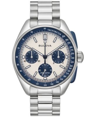 Bulova - Men's Chronograph Archive Lunar Pilot Stainless Steel Bracelet Watch Box Set 44mm