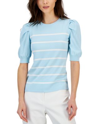Anne Klein - Women's Striped Puff-Sleeve Top