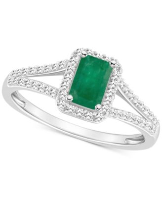 Macy's Brand - Emerald (1/2 ct. t.w.) & Diamond (1/4 ct. t.w.) Split Shank Ring in Sterling Silver (Also in Ruby & Sapphire)