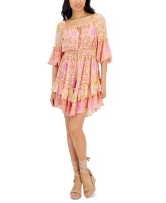 Taylor - Petite Printed Ruffle-Hem Peasant Dress