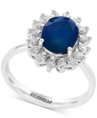 EFFY Collection - Sapphire (1-9/10 ct. t.w.) and Diamond (3/8 ct. t.w.) Oval Ring in 14k Gold
