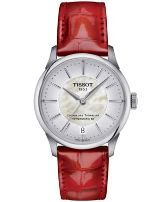 Tissot - Women's Swiss Automatic Chemin des Tourelles Powermatic 80 Red Leather Strap Watch 34mm