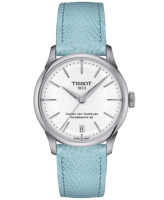 Tissot - Women's Swiss Automatic Chemin des Tourelles Powermatic 80 Blue Leather Strap Watch 34mm