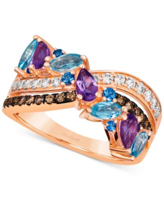 Le Vian - Multi-Gemstone (1-1/6 ct. t.w.) & Diamond (3/8 t. t.w.) Crossover Statement Ring in 14k Rose Gold