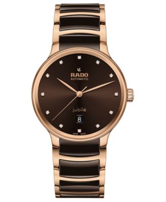 Rado - Unisex Swiss Automatic Centrix Diamond (1/10 ct. t.w.) Brown High-Tech Ceramic & Rose Gold PVD Bracelet Watch 39mm
