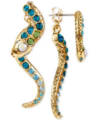 Betsey Johnson - Gold-Tone Pav&eacute; Crystal Snake Front and Back Earrings