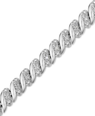 Macy's Brand - Diamond (1/4 ct. t.w.) Zig Zag Bracelet in Sterling Silver